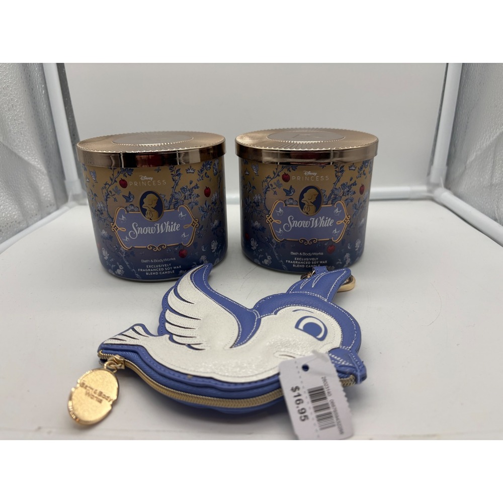 Bath & Body Works Disney Princess Snow White 3-Wick Candles Bird Coin Purse Lot